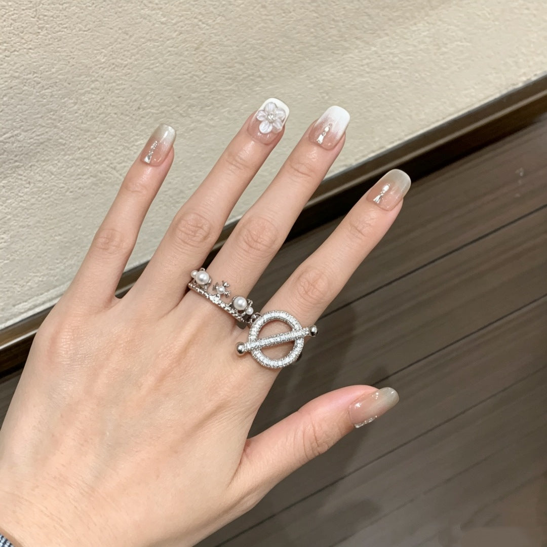 Women's Zircon Female Twin Pearl Opening Adjustable Rings