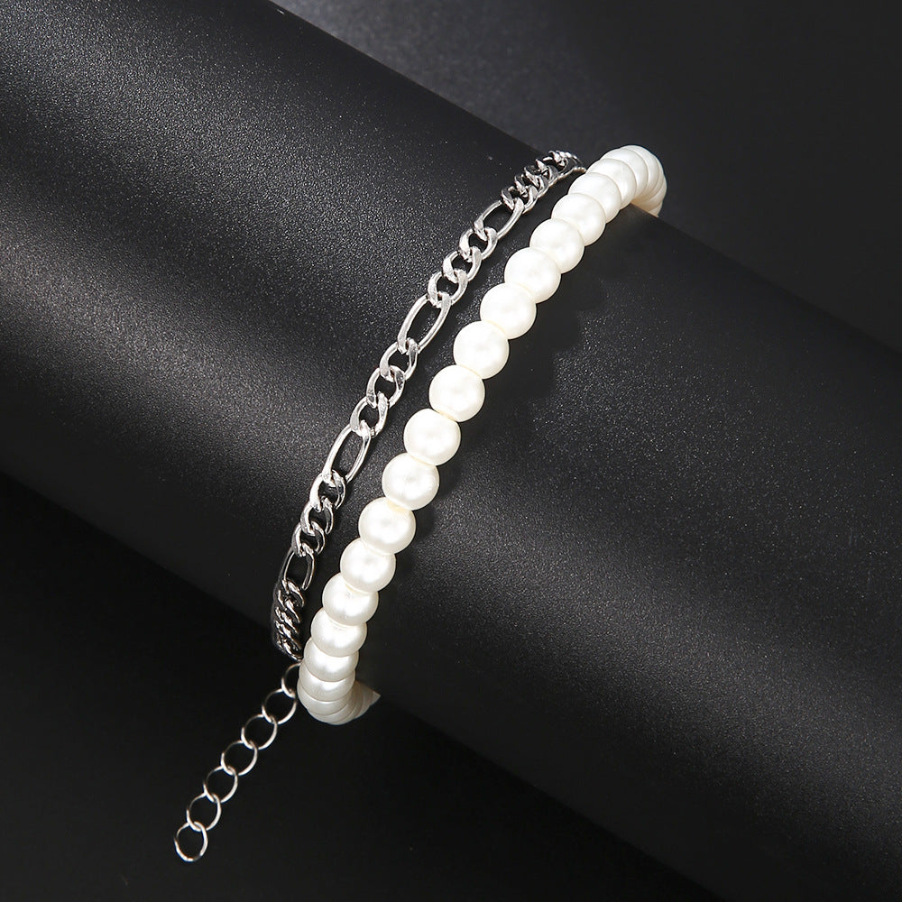 Men's Pearl Chain Niche Temperament Beaded Twin Bracelets