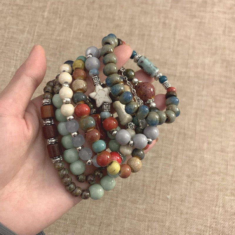 Ceramic Colorful Beads Chinese Ethnic Style Bracelet