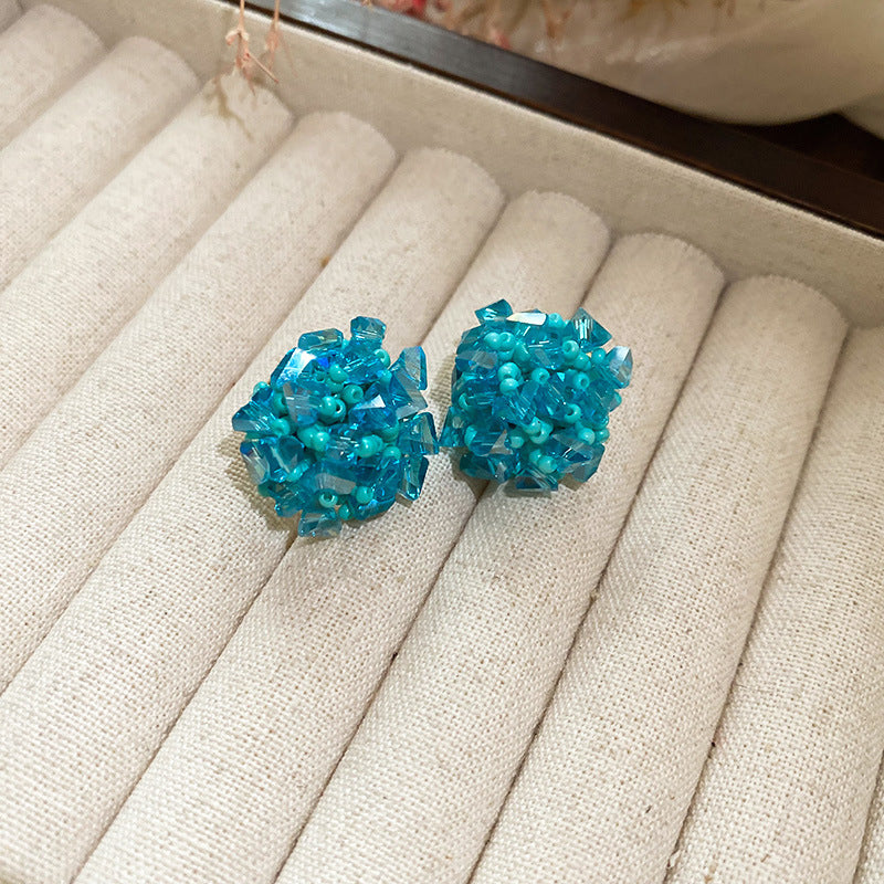 Dopamine Vacation Style Sier Needle Bead Flower Delicate Indie Earrings
