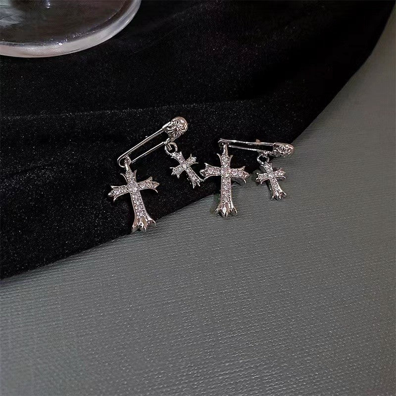 Trendy Cool Pin Cross Female Niche Design Advanced Cold Earrings
