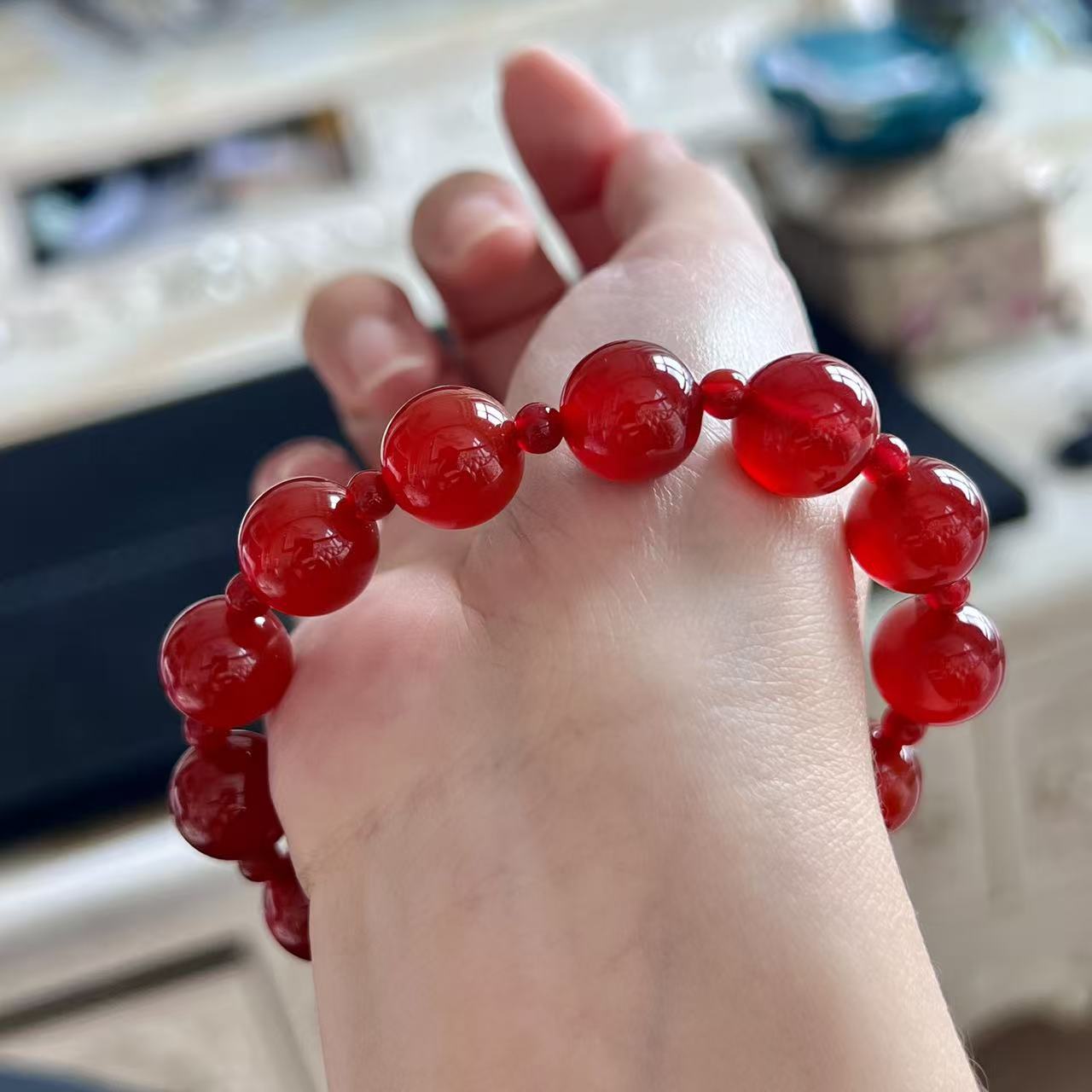 Red High Quality Natural Carnelian Agate Double Circle Bracelets