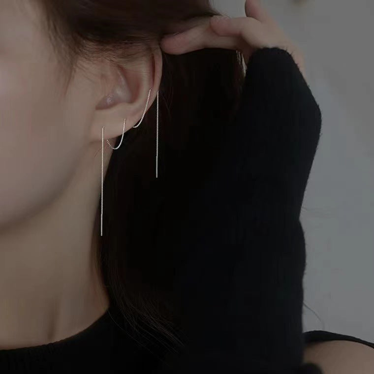 Women's Sterling Sier Design Minority Simple Long Ear Line