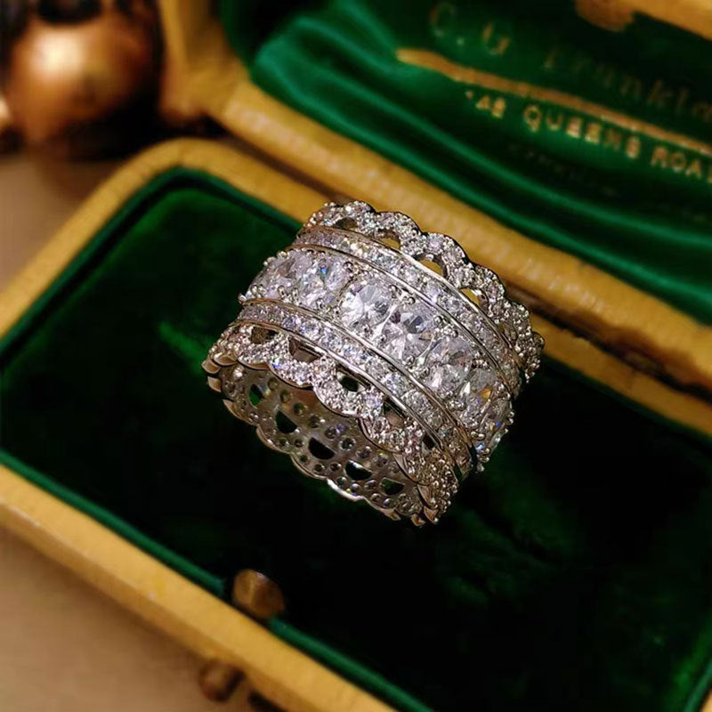 Diamond Micro Inlaid Zircon Lace Hollow Female High-grade Cold Rings