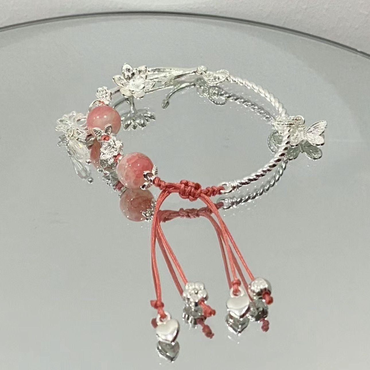 Spring Pink Lotus Pond Butterfly Cherry Blossom Sweet Exquisite Design Bracelet