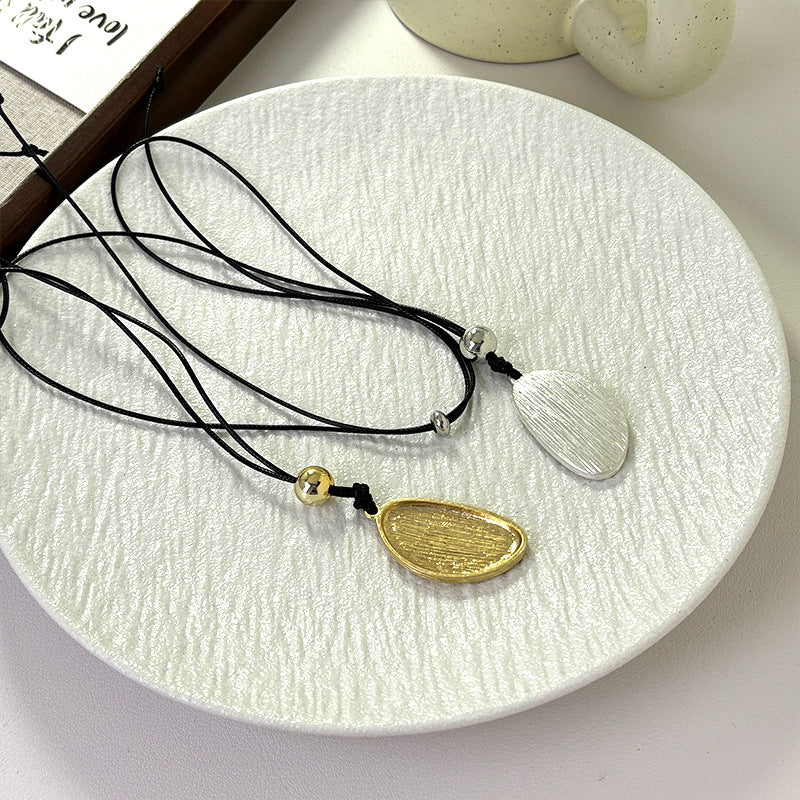 Simple Design Mori Alloy Leaf Stripe Necklaces