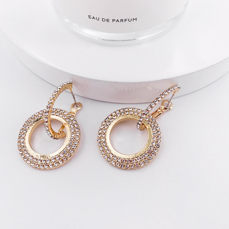 Women's Temperament Exaggerated Rhinestone Circle Full Diamond Temperamental Personalized Ear Hook Stud Earrings