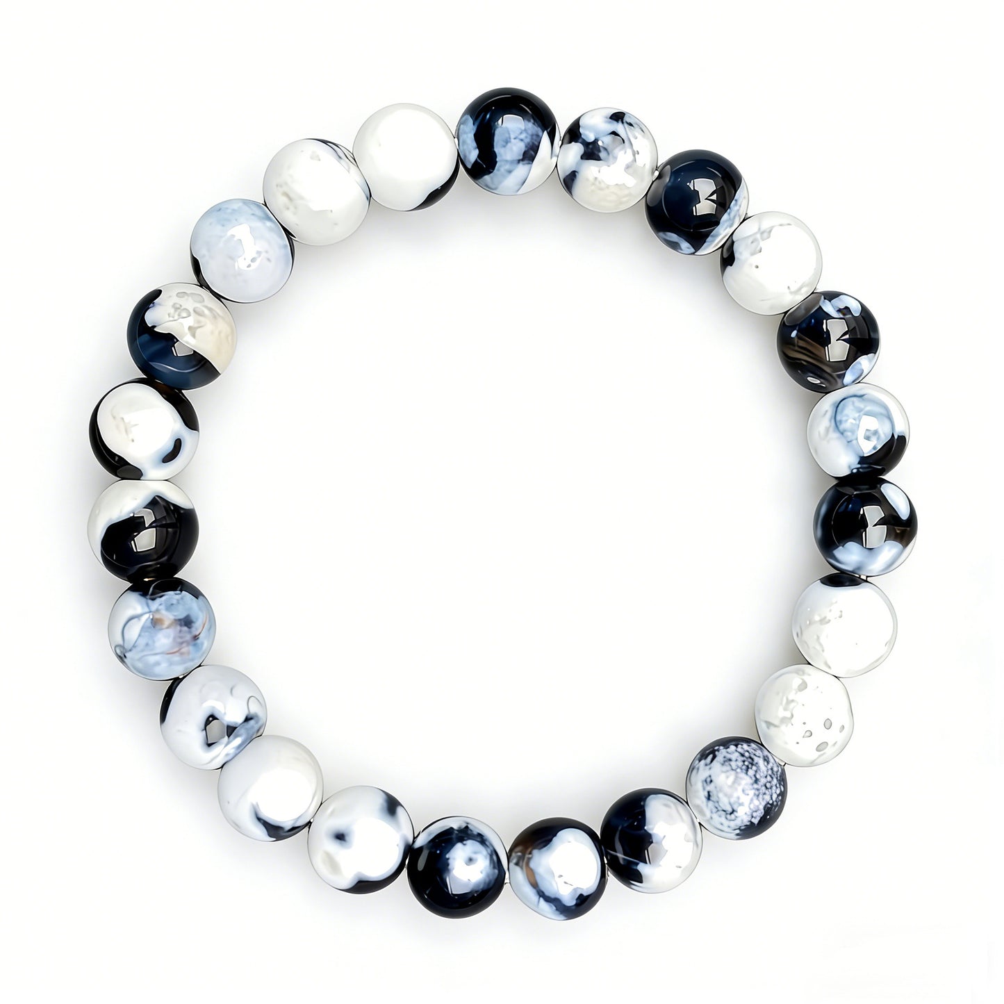 Black White Fire Agate Natural Stone Handmade Bracelet