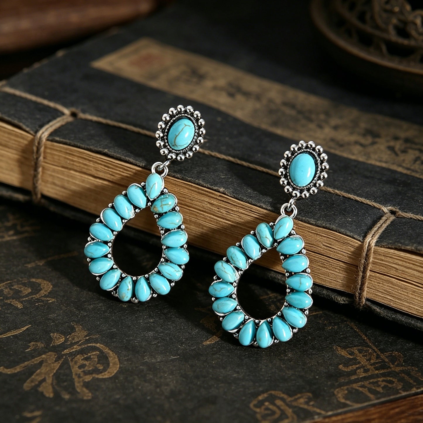 Vintage Water Drop Hollow Turquoise Personalized Earrings