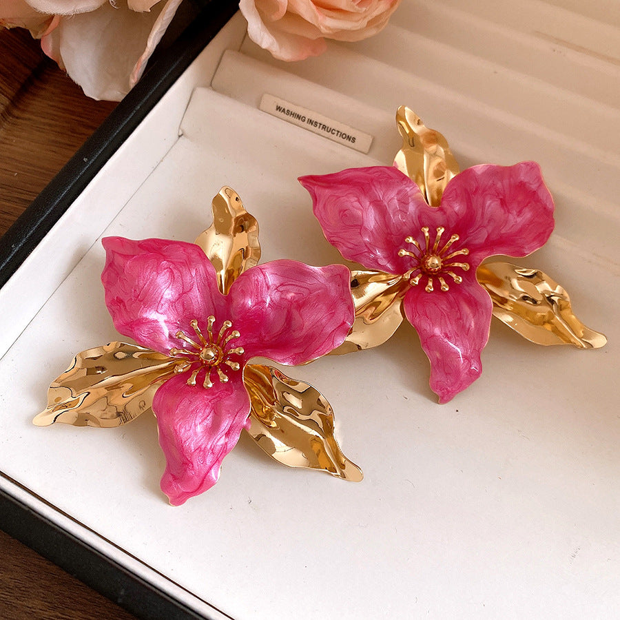 Middle Ancient Glaze Flowers Collar Vintage Court Style Clavicle Chain Earrings