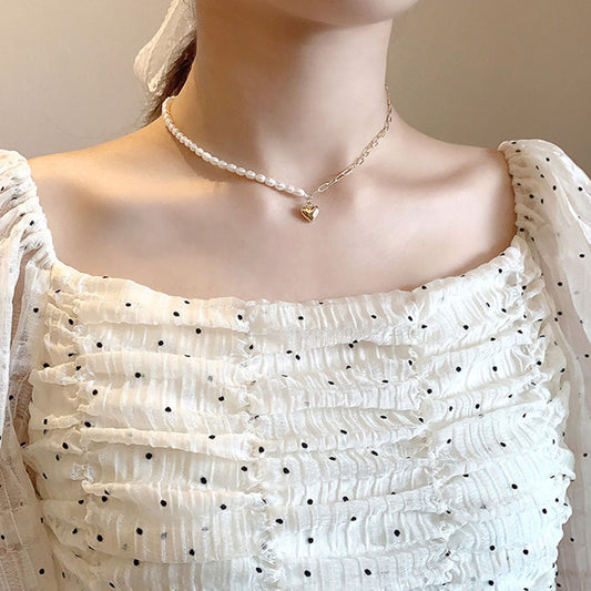 Imitation Pearl Asymmetric Stitching Clavicle Chain Necklaces
