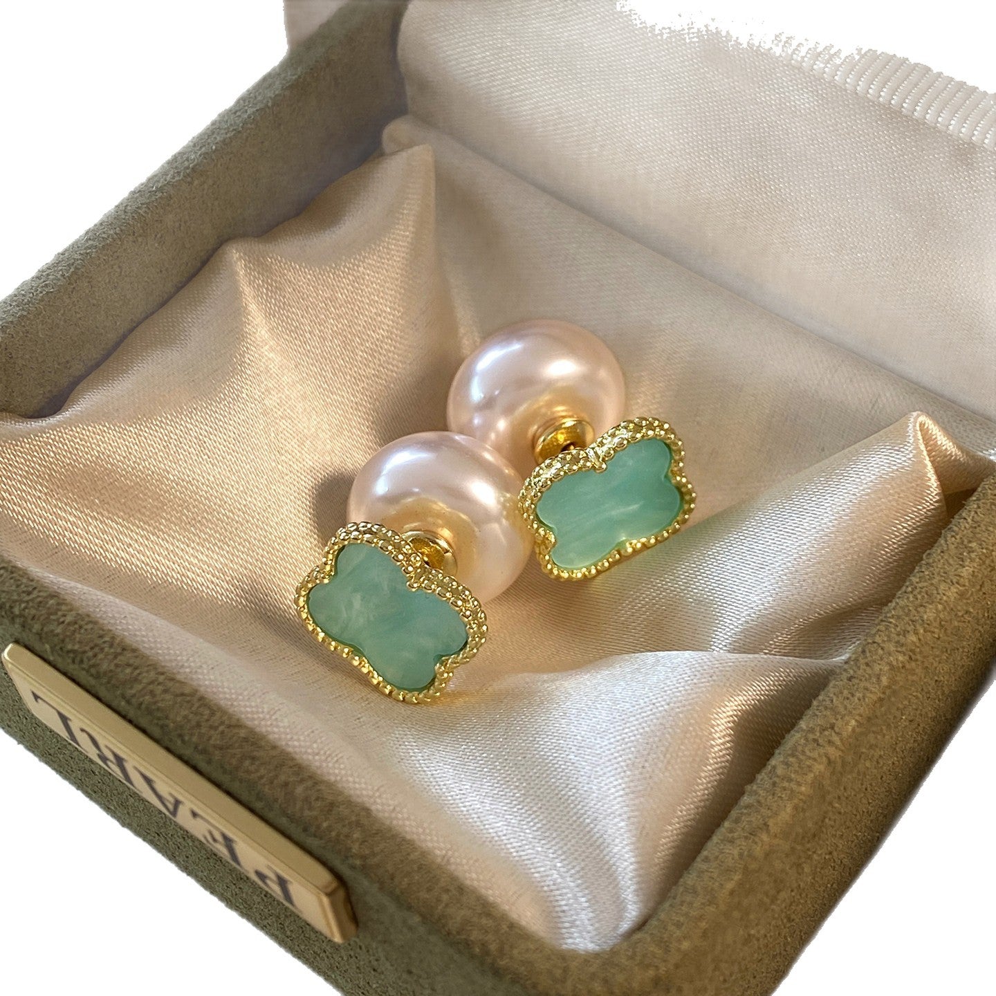 Indie Colorful Four-leaf Clover Pearl Double-sided Earrings