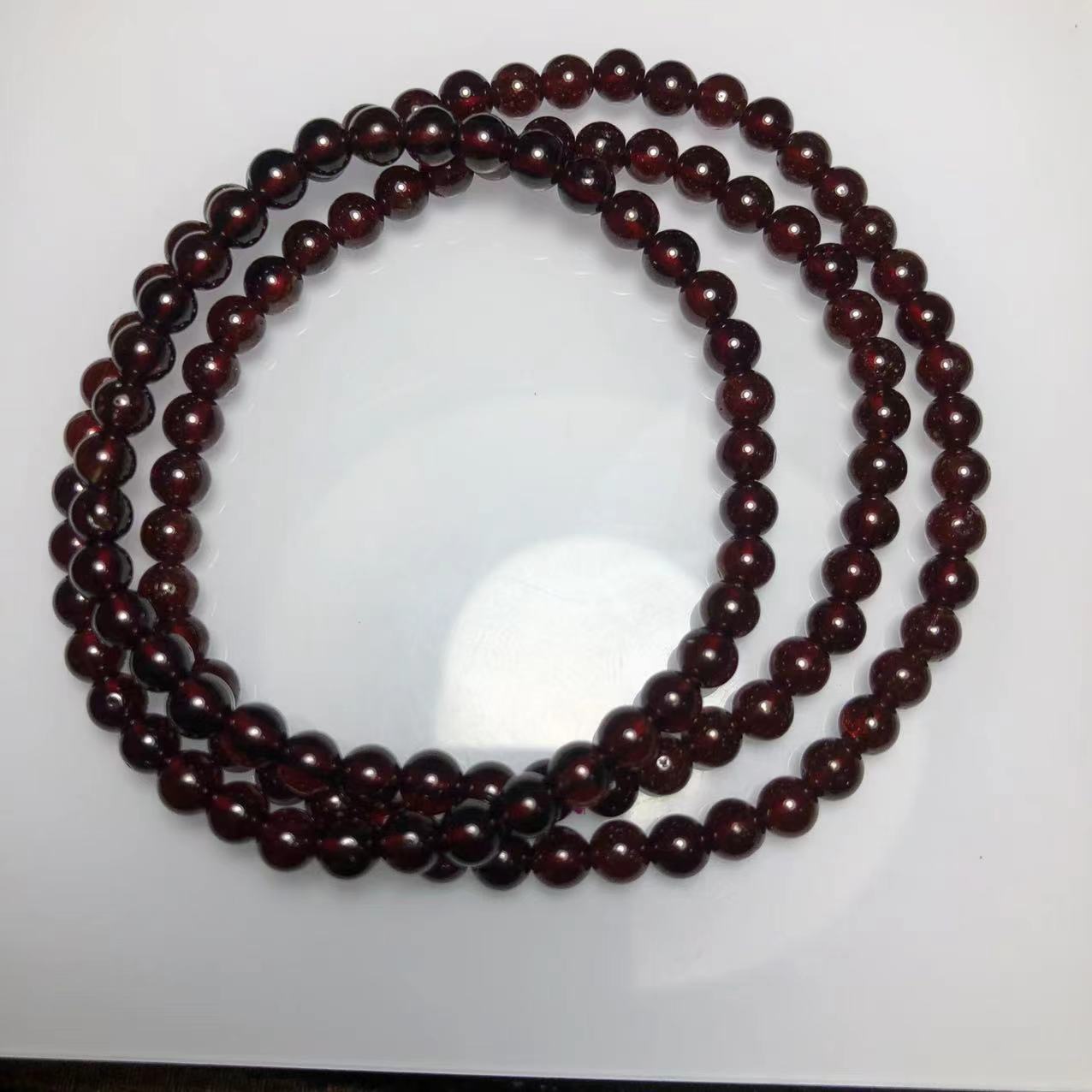 Natural Garnet Wine Red Three-ring Round Beads Bracelets