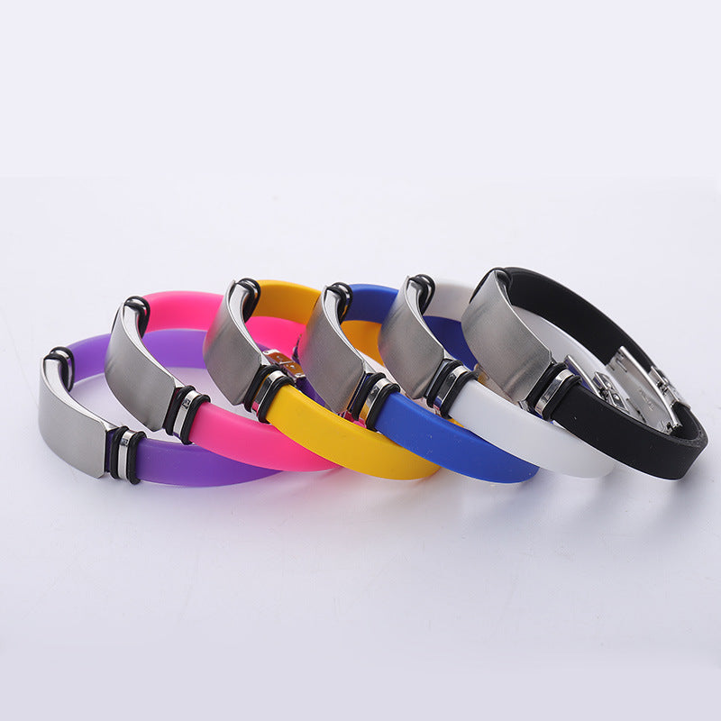 Men's Titanium Steel Personalized Lettering Sports Basketball Silicone Bracelets