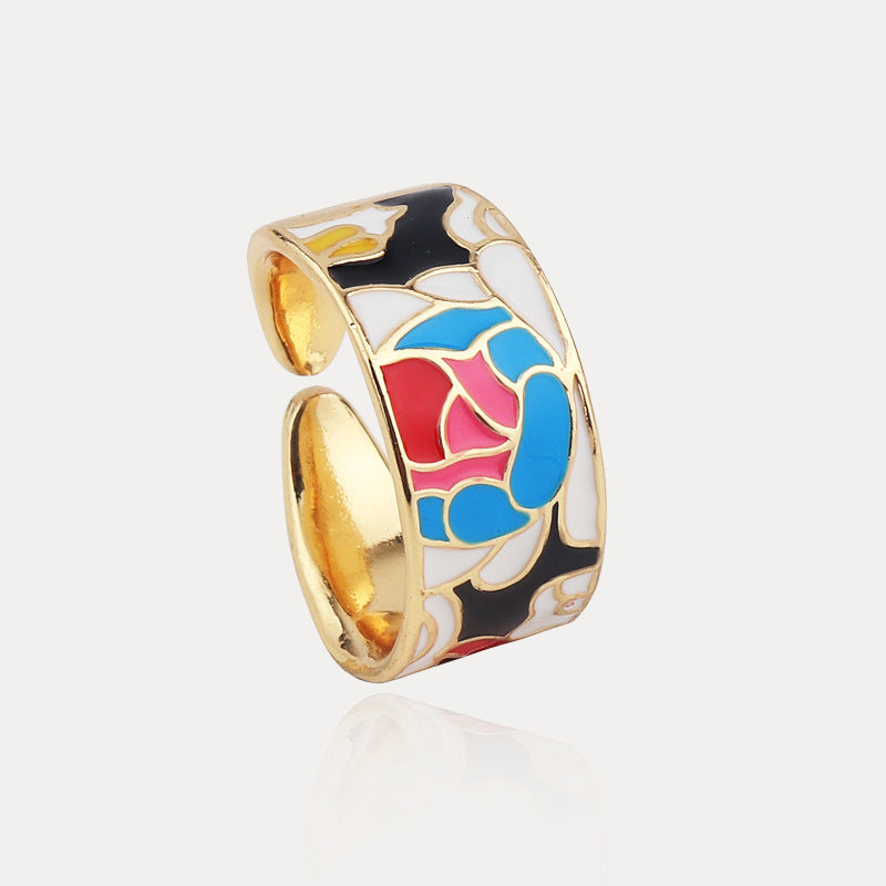 Women's Face Blue Leaf Slate Pattern Opening Adjustable Rings