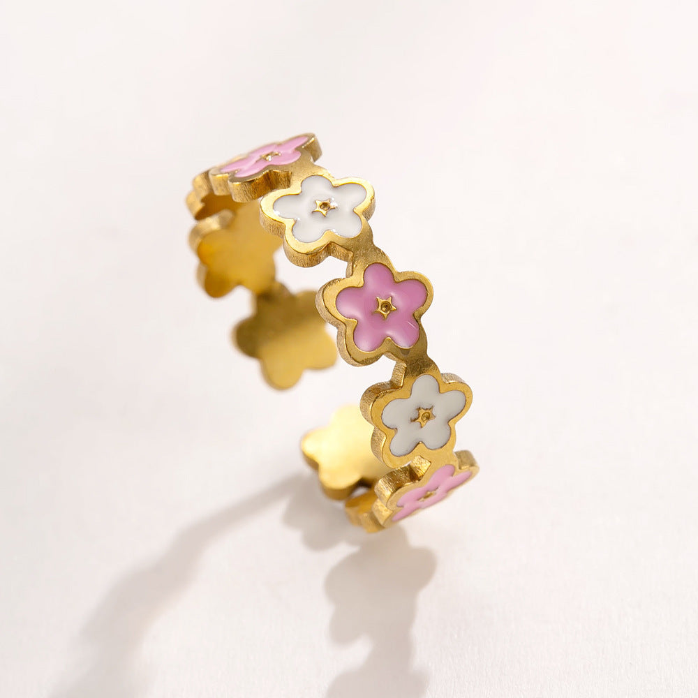 Women's Colorful Smiley Face Flowers Openings Adjustable Ring