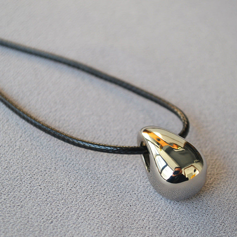 Cold Water Drop Design Personality Black Leather Cord Sweater Pendants
