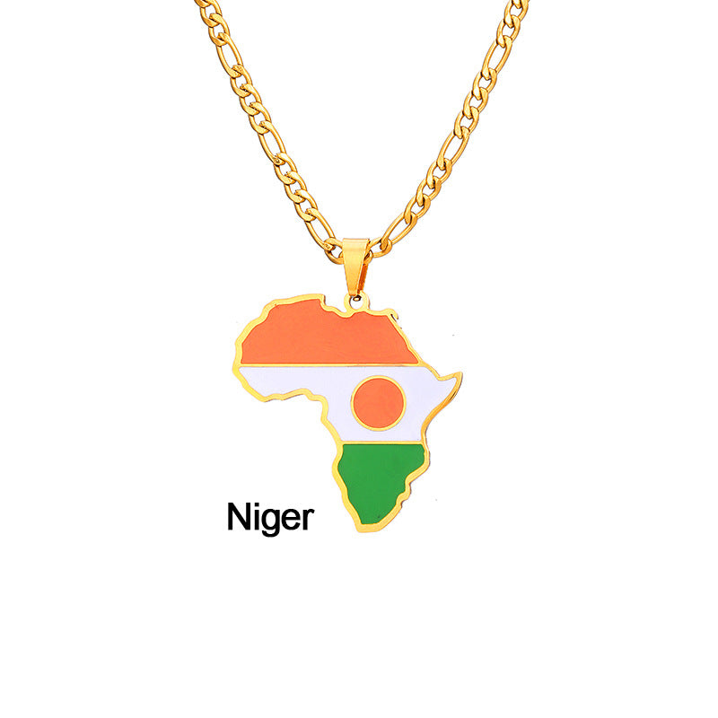 African Drip Oil Stainless Steel Map Geometric Necklace