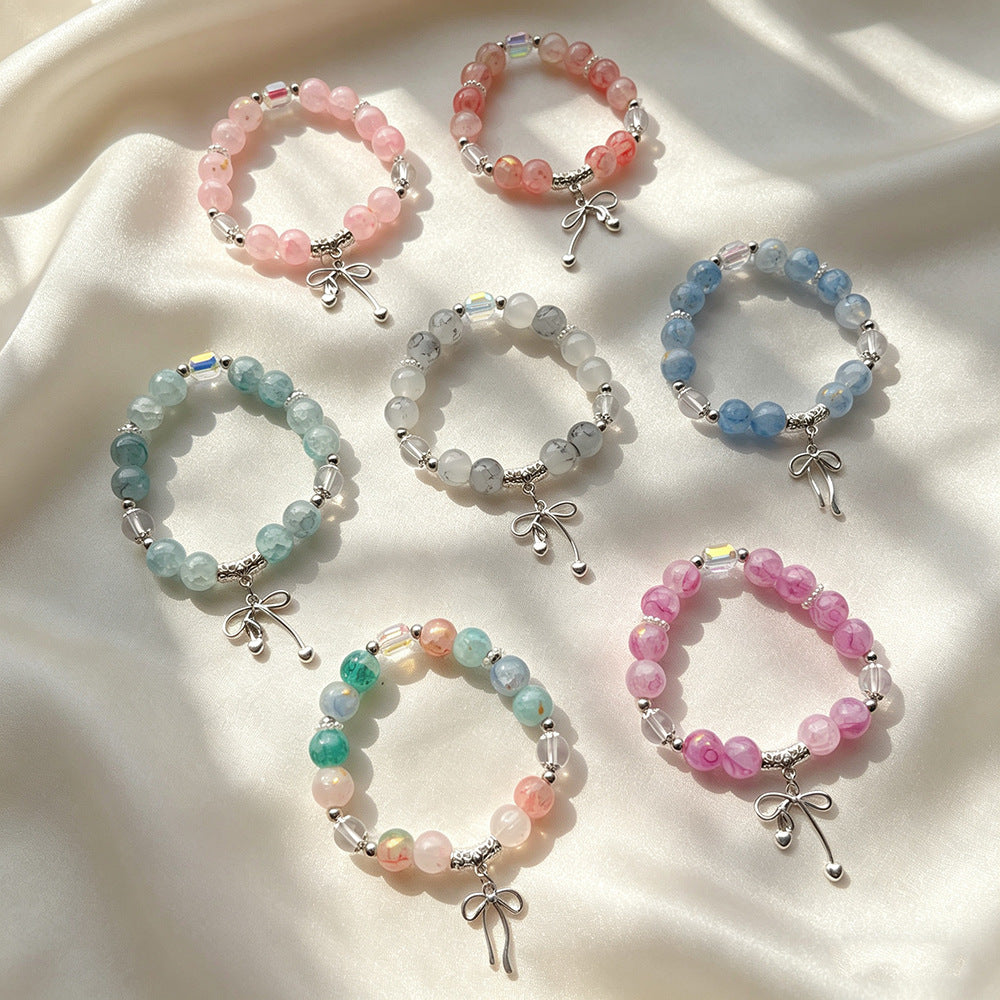 Women's Candy Color Floating Flowers Glazed Bow Cultural Creative Scenic Bracelet
