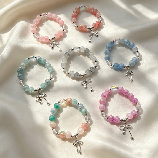 Women's Candy Color Floating Flowers Glazed Bow Cultural Creative Scenic Bracelet