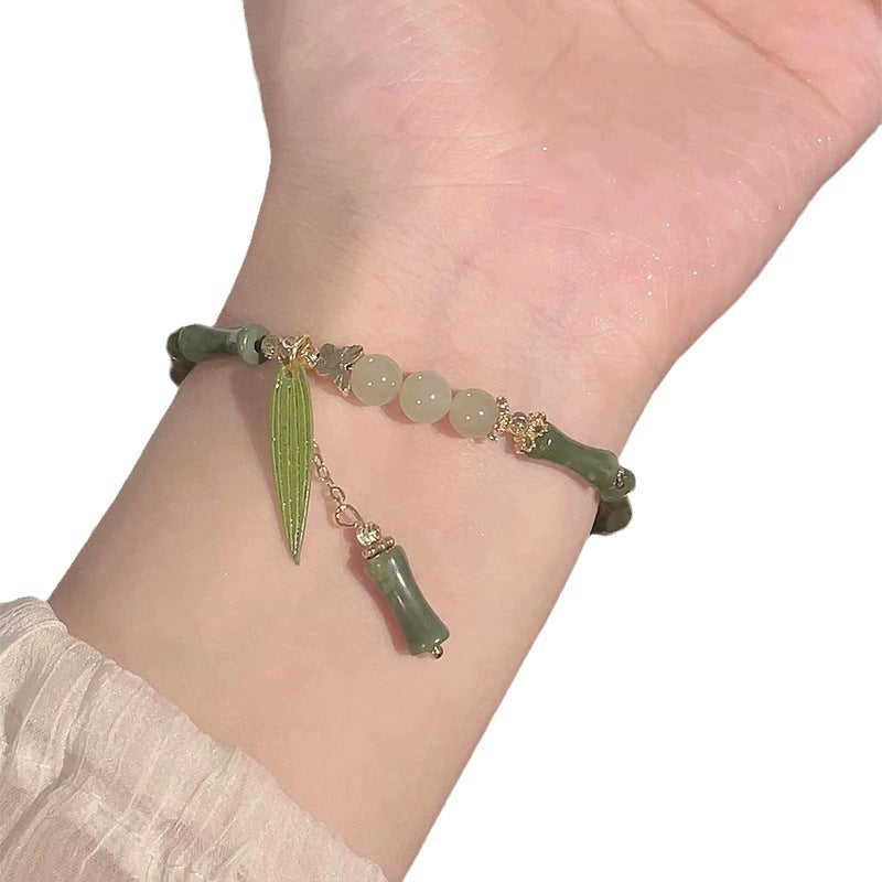 Green Emerald Bamboo Leaf String Beads Chain Bracelets