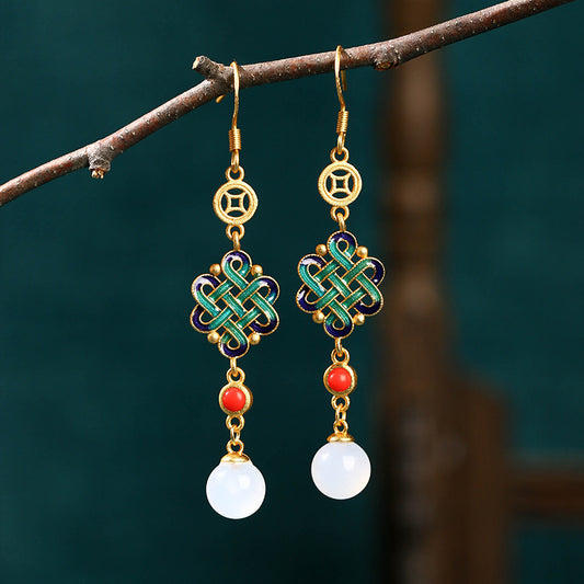 Ale Yuan Sier Needle Inlaid Natural Chalcedony Earrings