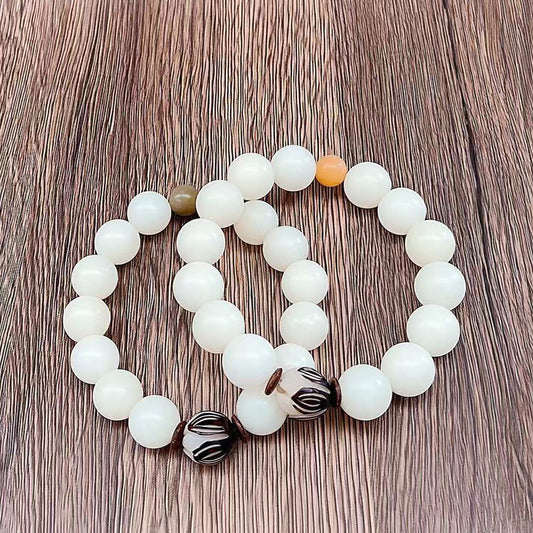 Jade Bodhi Root Beads Lotus Seeds Retro Style Bracelet