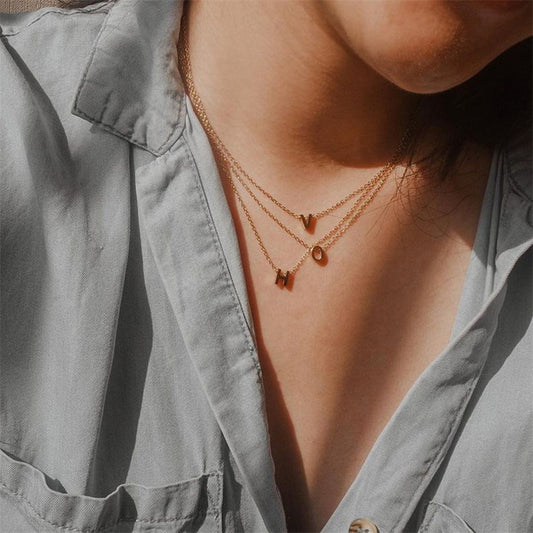 Gold English Letter Piercing Personality Stainless Steel Necklaces