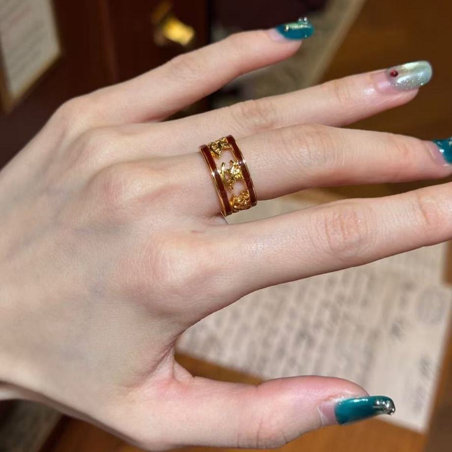 Women's Red Drip Glazed Flower-de-luce Light Luxury High-grade Cross Index Finger Rings