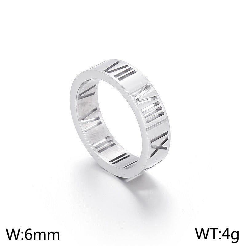 Women's Ornament Titanium Steel Hollow Roman Numerals Rings