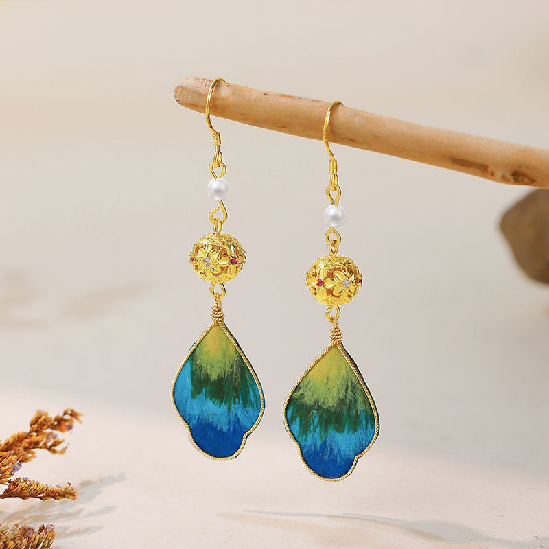Needle National Style Cloisonne Silk Handicraft Female Han Costume Cheongsam Earrings
