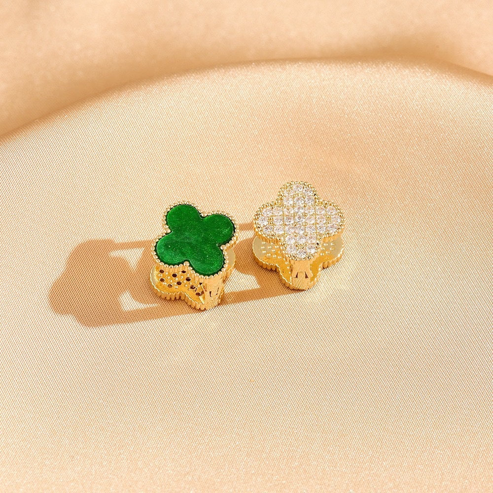 Zircon Double-sided Clover Clip Retro Minority Design Sense Light Luxury Ear Buckle
