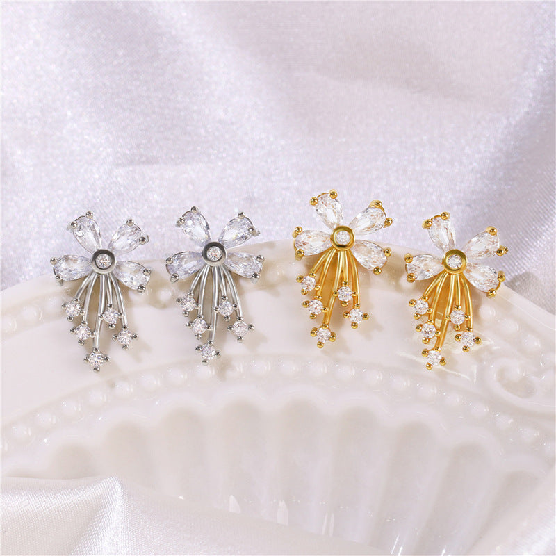 Women's Plaid Copper Inlaid Zircon Electroplated Creative Style Earrings
