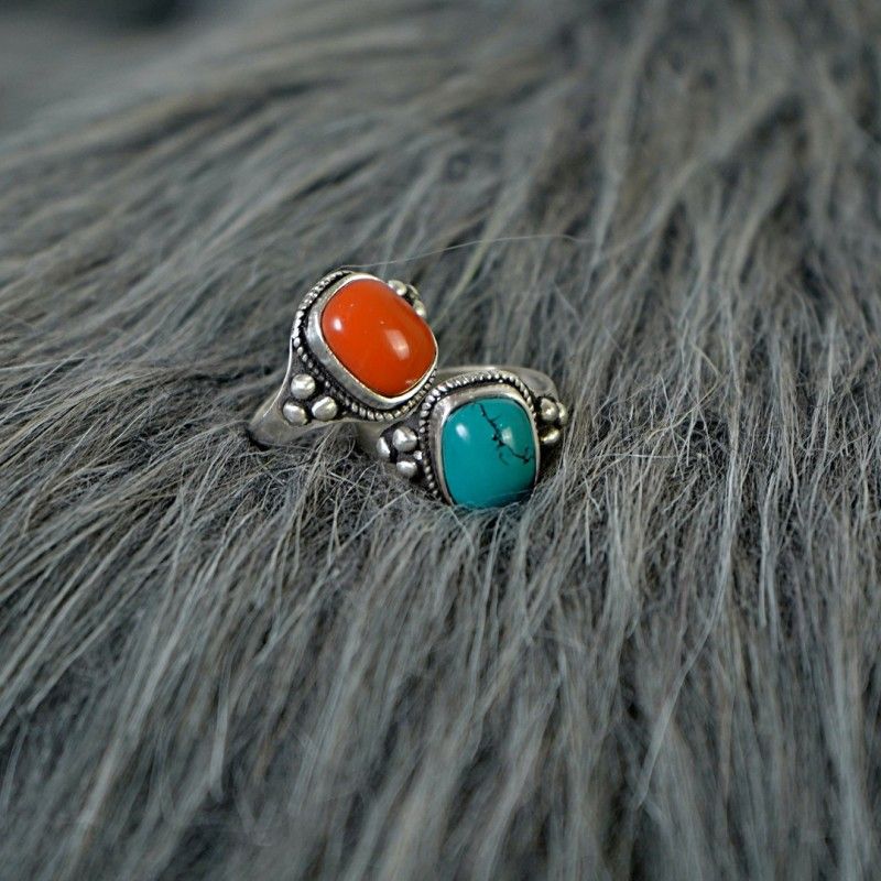 Flower Inlaid Decorative Ethnic Style Niche Adjustable Versatile Rings
