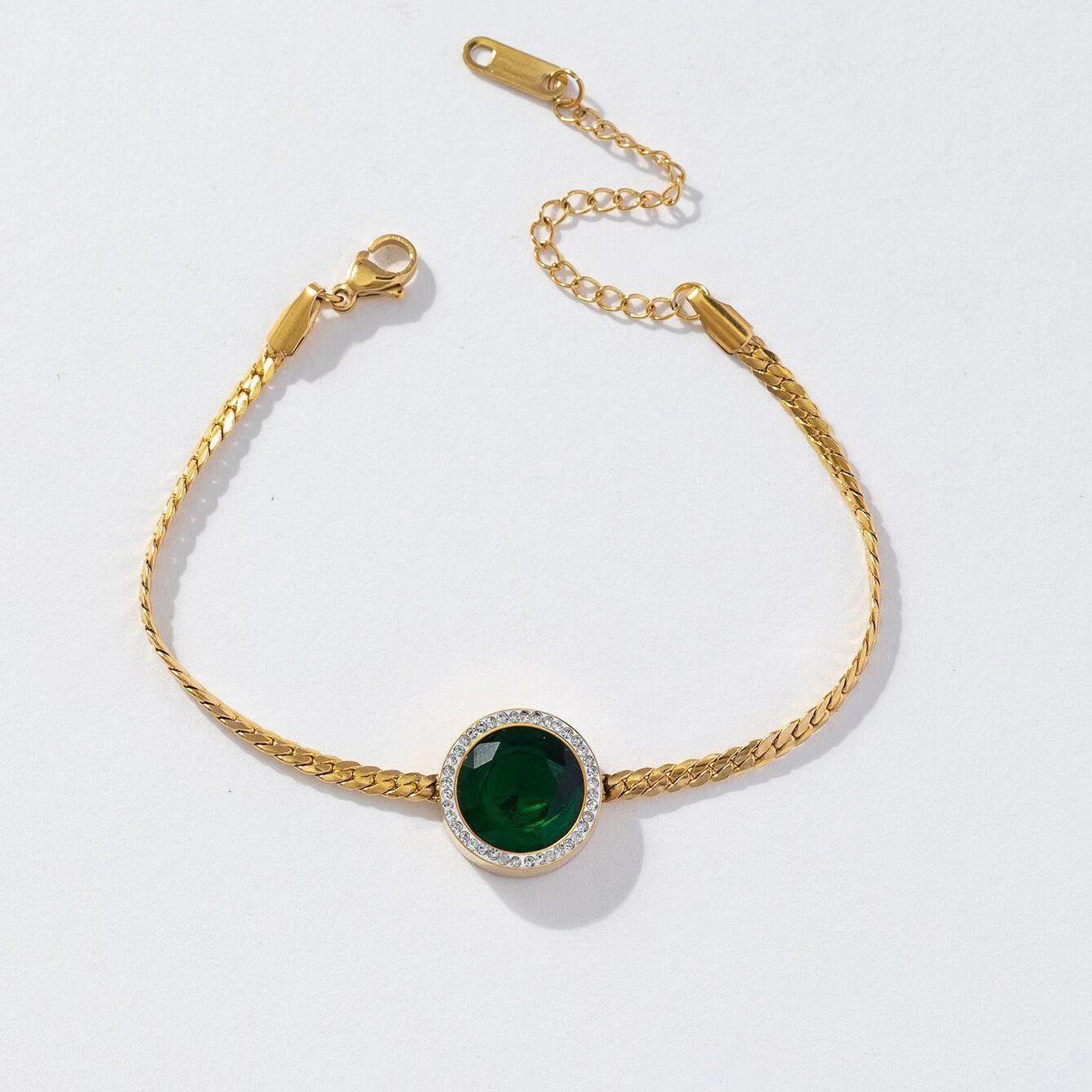 Light Luxury Emerald Large Circle Zircon Necklaces