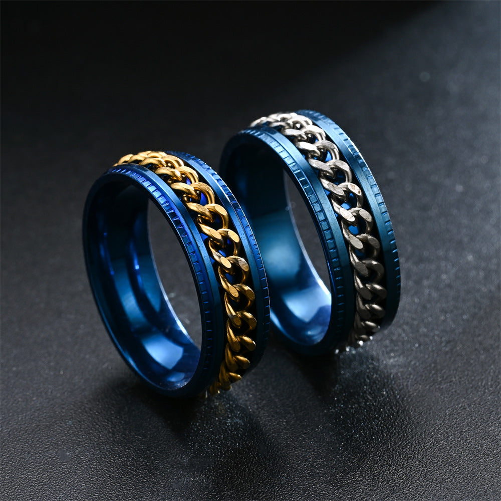 Women's & Men's Embossed Rotatable Chain Couple Rotating Diamond Rings