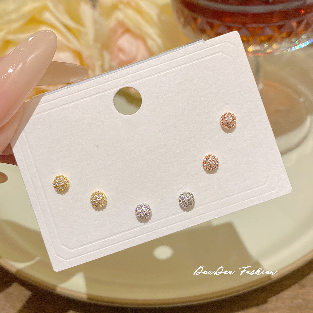 Women's Needle One Card Three Pairs Earings Small Delicate Summer High-grade Stud Earrings