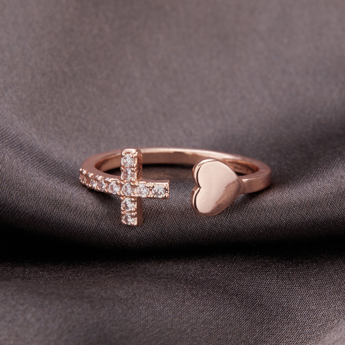 Women's Diamond Cross Heart-shaped Open Geometric Peach Rings