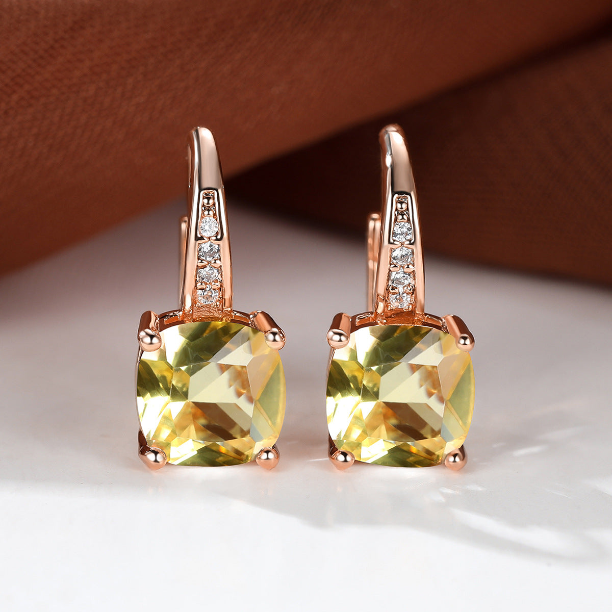 Women's Square Zircon Inlaid Ear Hook Korean Fashion Style Stud Earrings