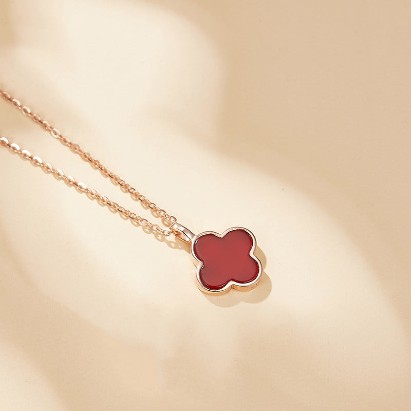 Women's Clover Sterling Sier Agate Rose Gold Gift For Girlfriend Necklace