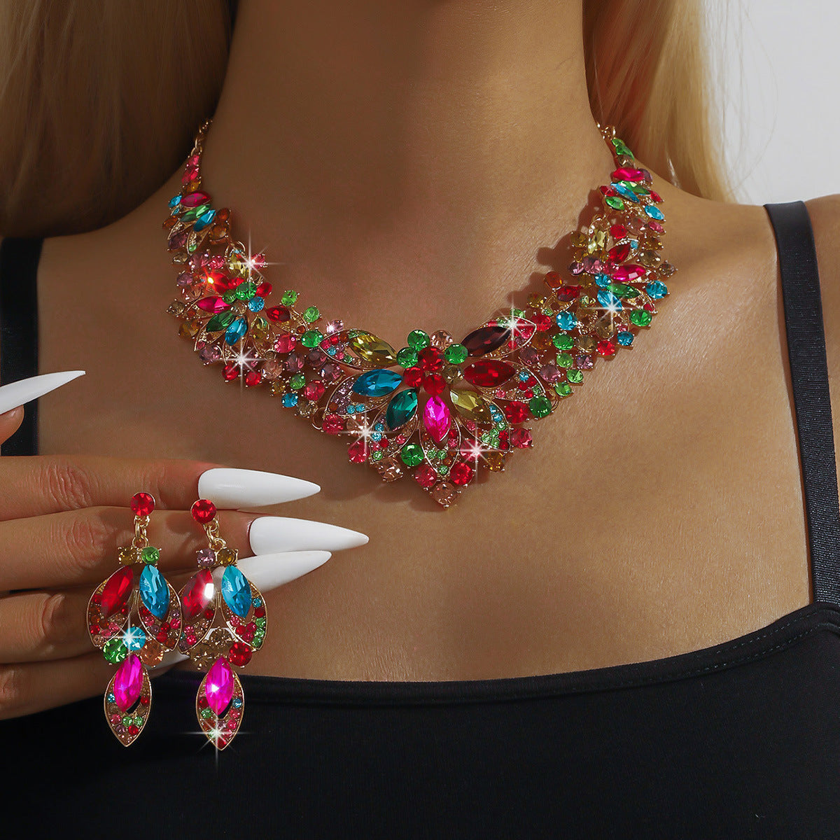 Dress Full Diamond Flower Crystal Elegant Jewelry Set