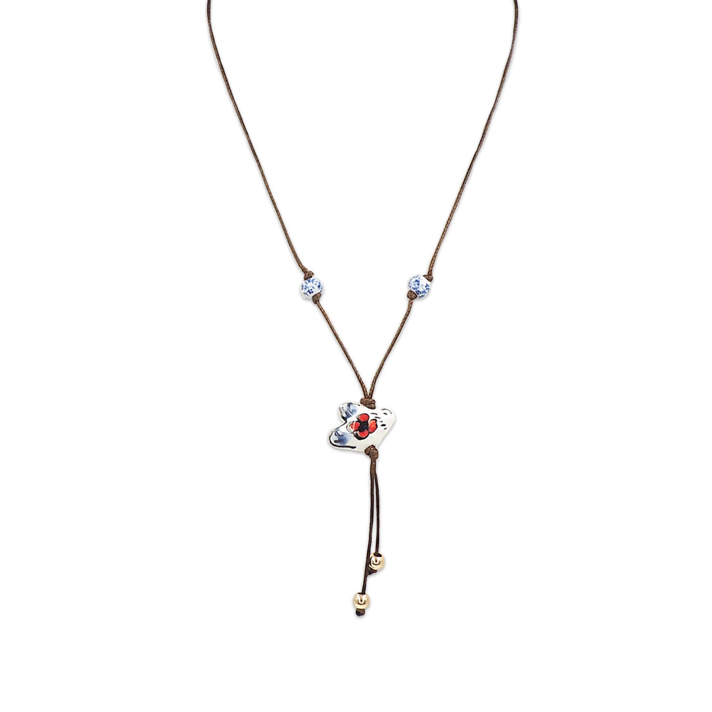 Women's Braid Rope Ceramic Bird Blue White Porcelain Beads Adjustable National Necklace
