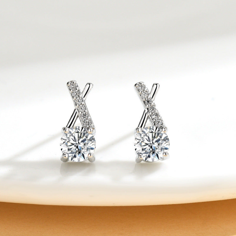 Zircon Sier Needle Love Moissanite Simulation Geometric Earrings