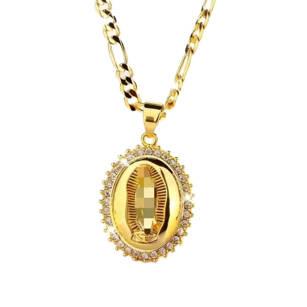 Mary Oval Gold Cubic Zirconia Religious Necklace