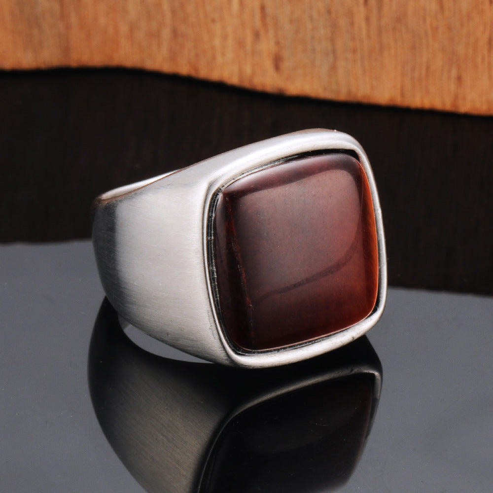 Men's Titanium Steel Retro Trendy Textured Natural Rings