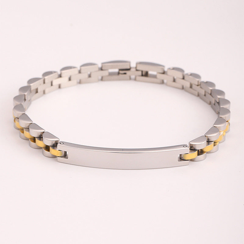 Women's & Men's Adjustable Titanium Steel Curved Can Carve Writing Stainless Gold Bracelet