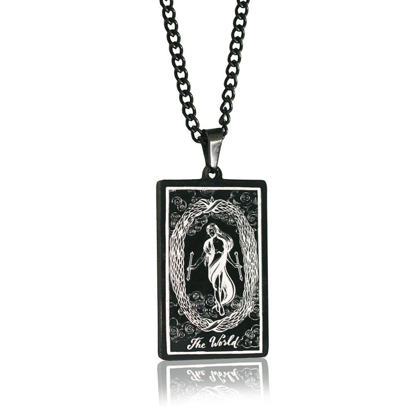 Zhang Tarot Titanium Steel Retro Rectangular Necklaces