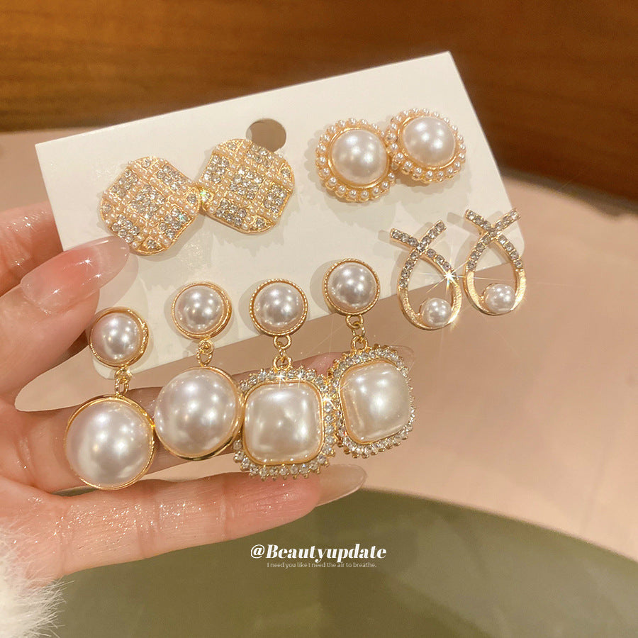 Sier Pearl Flower French Vintage Court Style Earrings