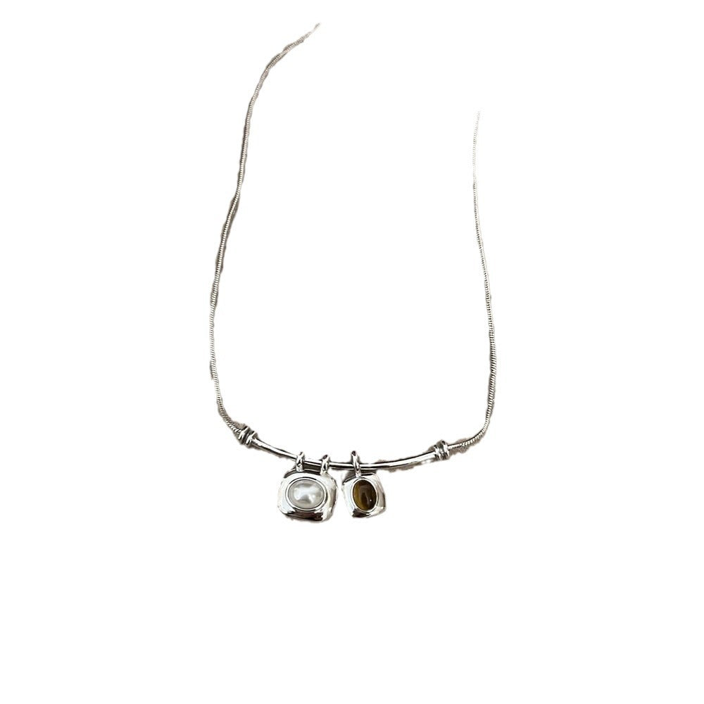 Simple Style Unique Two-color Natural Stone Female Design Clavicle Chain Necklace