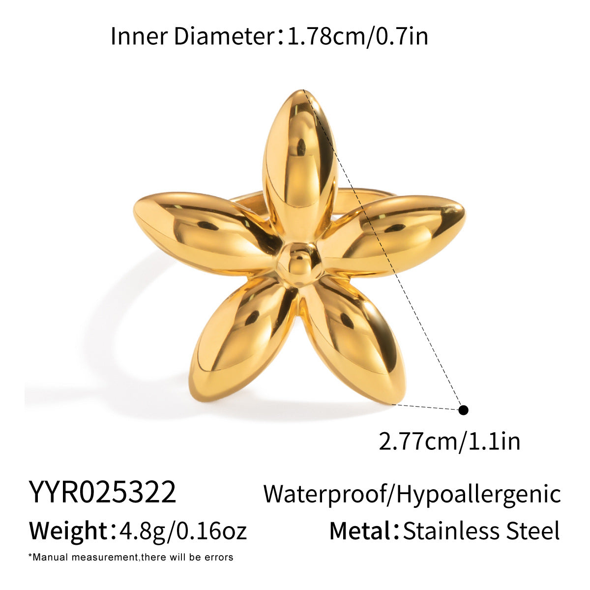 Stainless Steel Glossy Flower Open Gold High-grade Ring